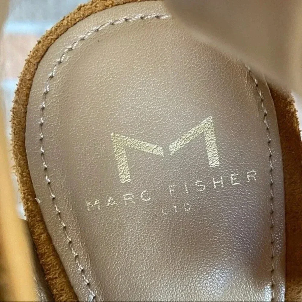 NEW, Marc Fisher, Vega, Suede Peep Toe Sandal, Stacked Block‎ Heel, Tan, Brown